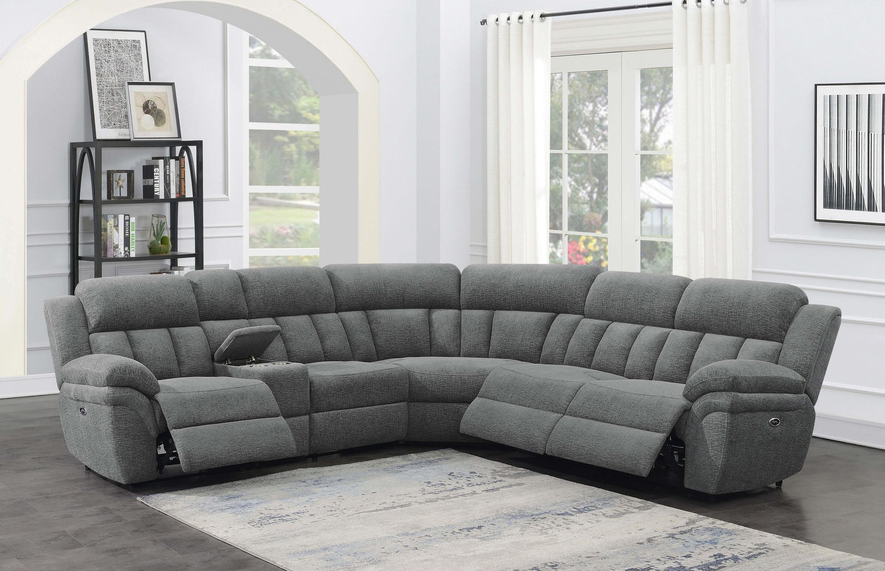 Bahrain 6-piece modular power reclining sectional charcoal, front view