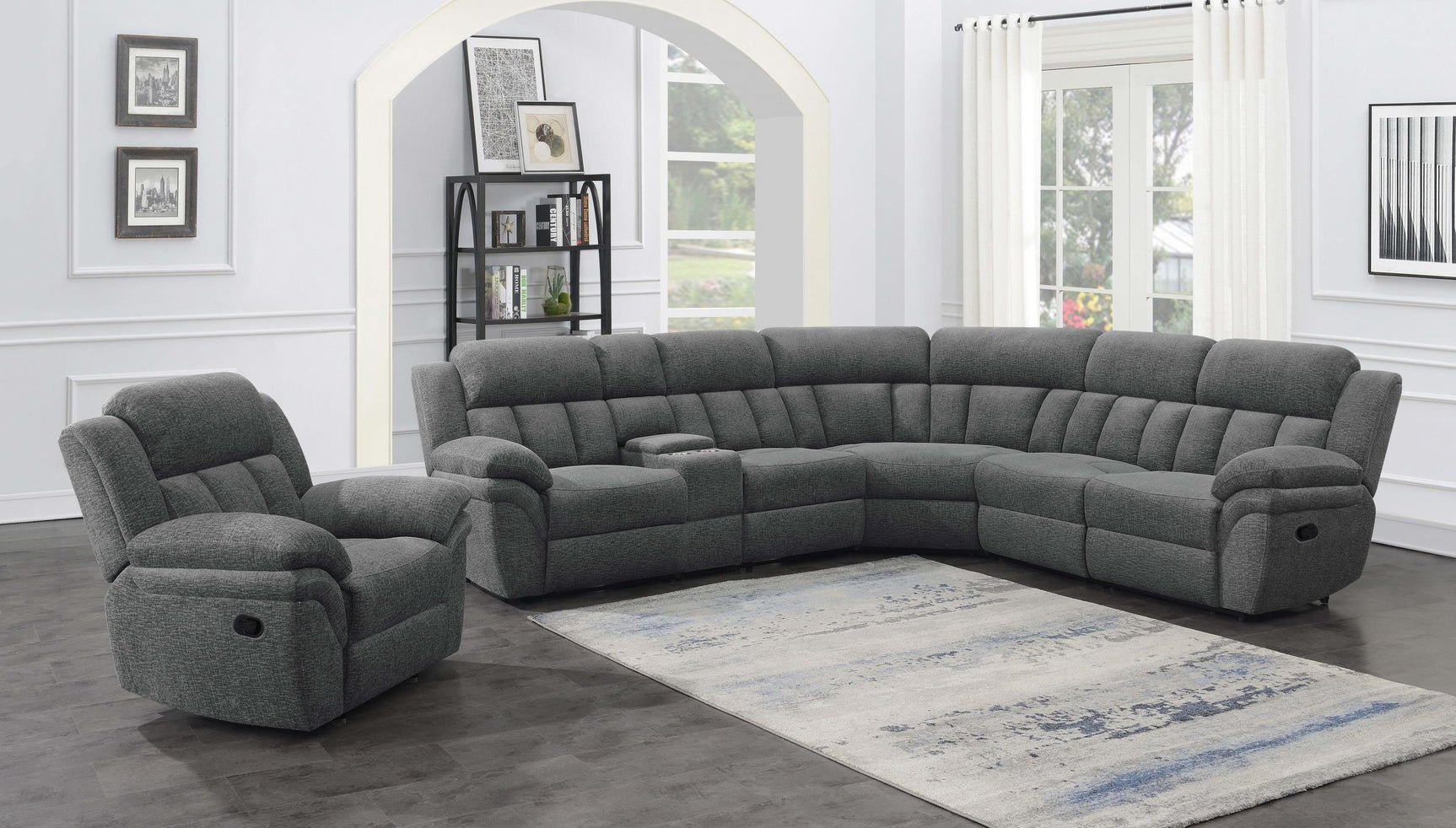 Overall length and width perspective of sofa