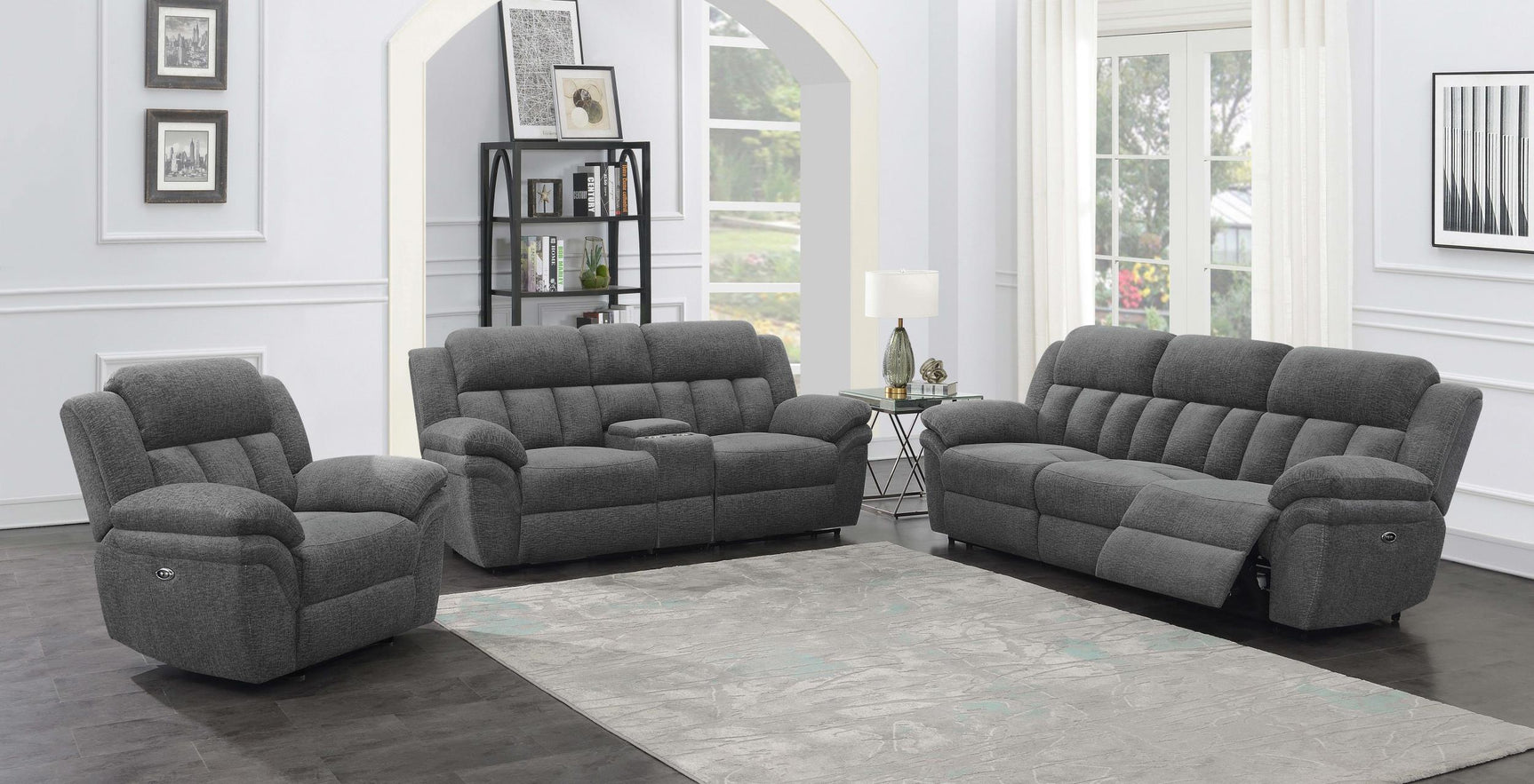 Bahrain Upholstered Power Loveseat Charcoal 609542P - Ella Furniture