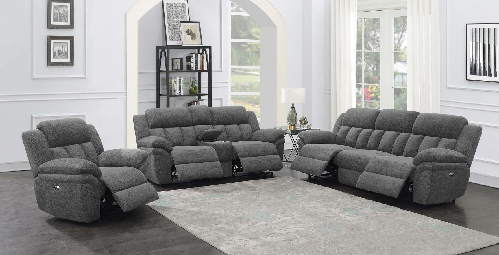 Bahrain Upholstered Power Loveseat Charcoal 609542P - Ella Furniture