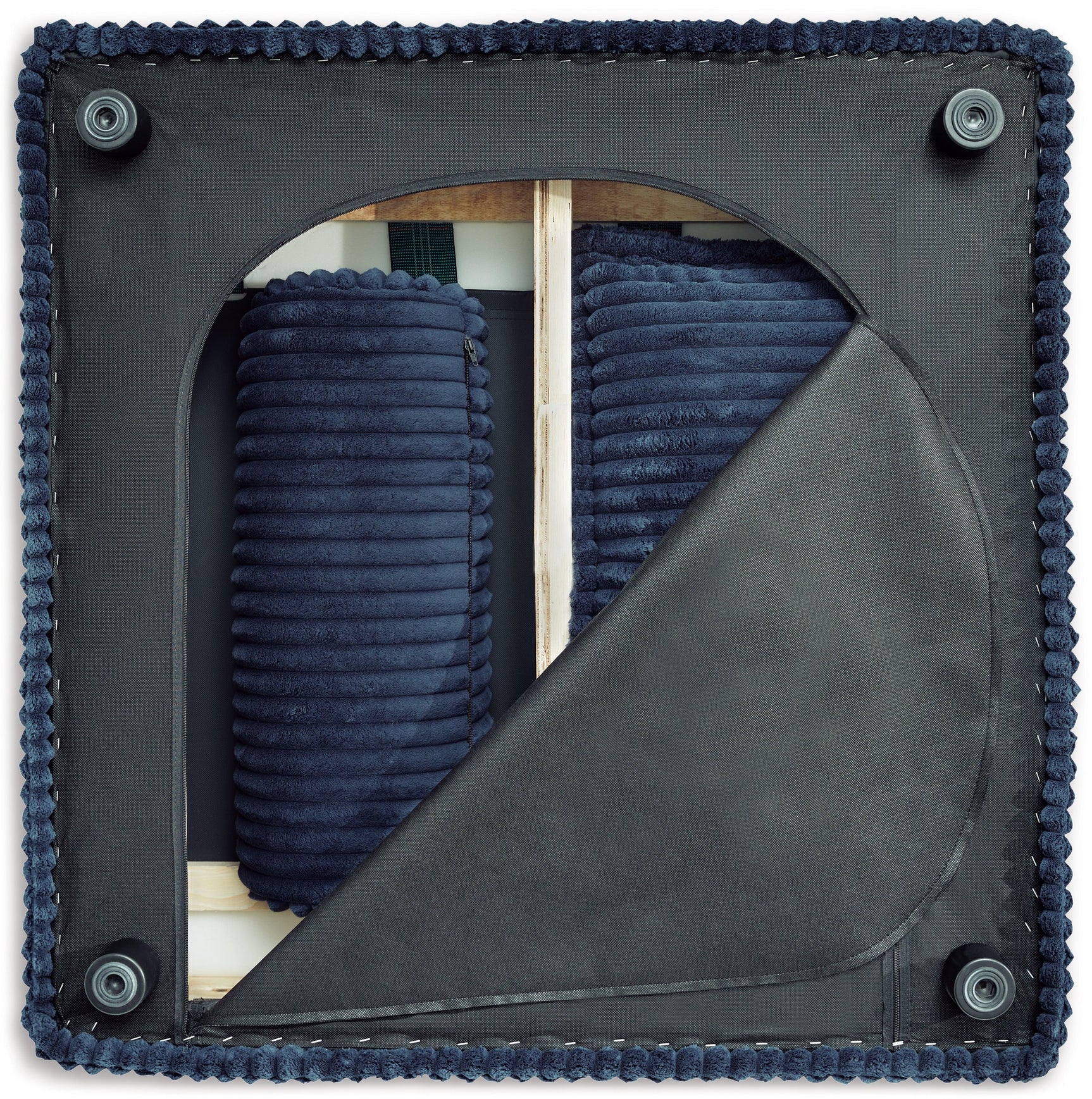 Detail view of navy upholstery on Bales 7-piece sectional seating