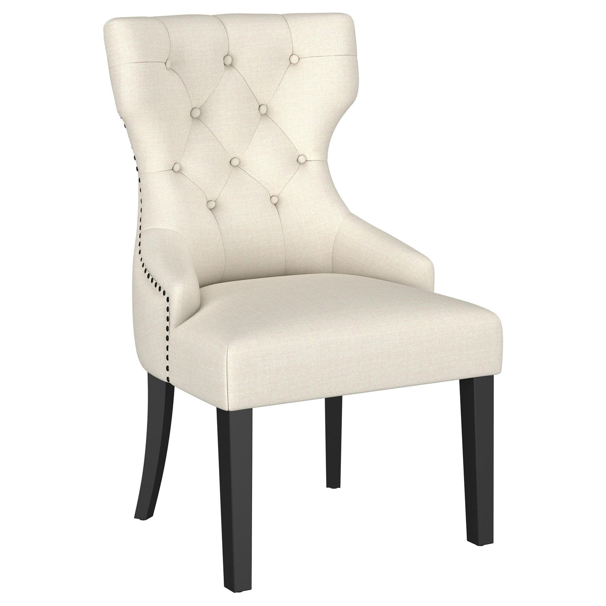 Baney dining side chair angled with button tufting detail