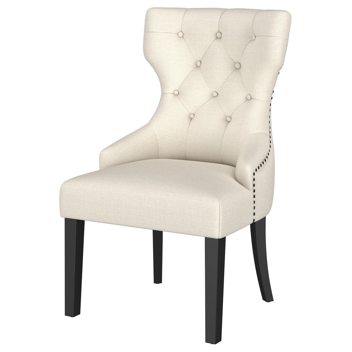 Nailhead trim on back of Baney dining side chair