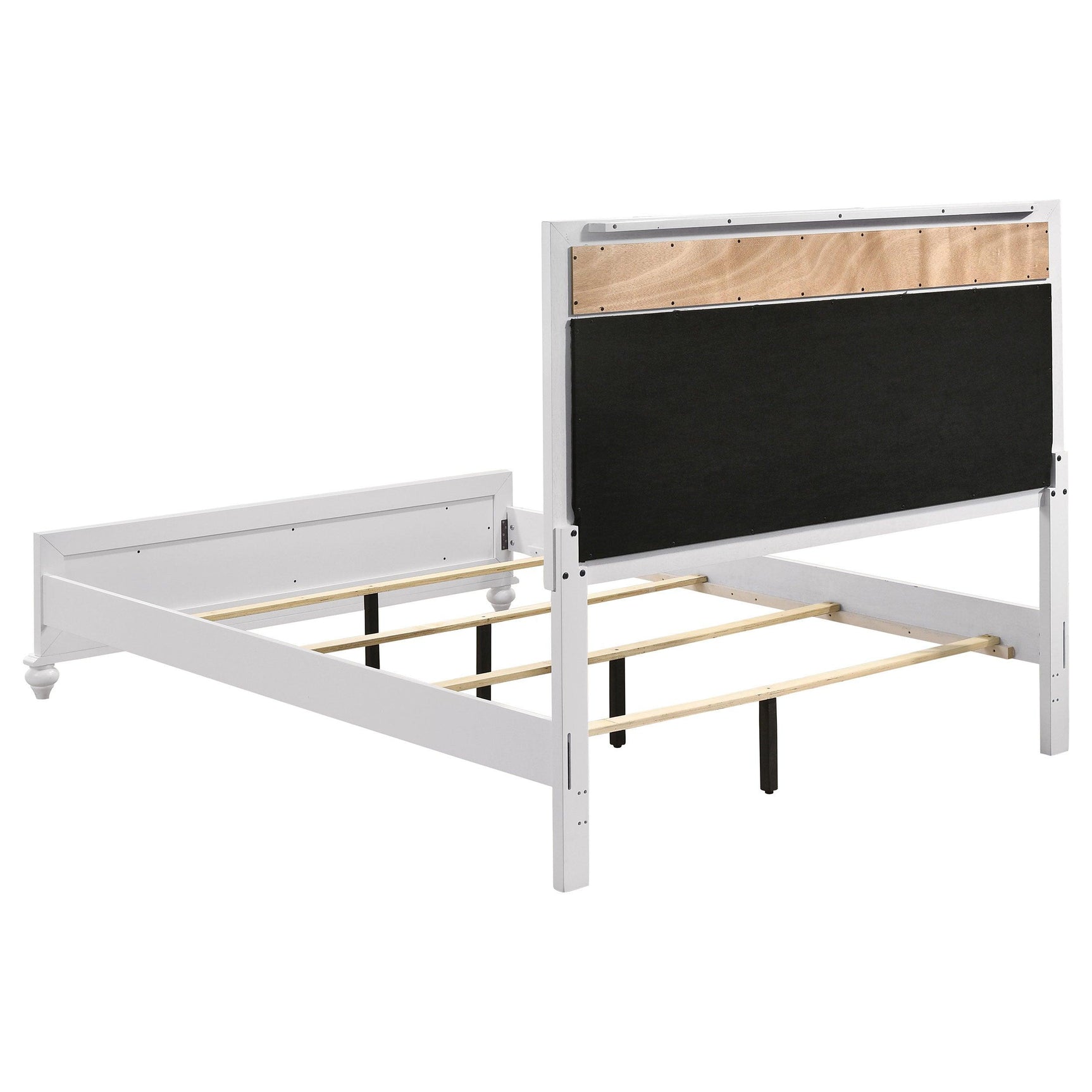 side view of Barzini White Upholstered Panel Bedroom Set bed