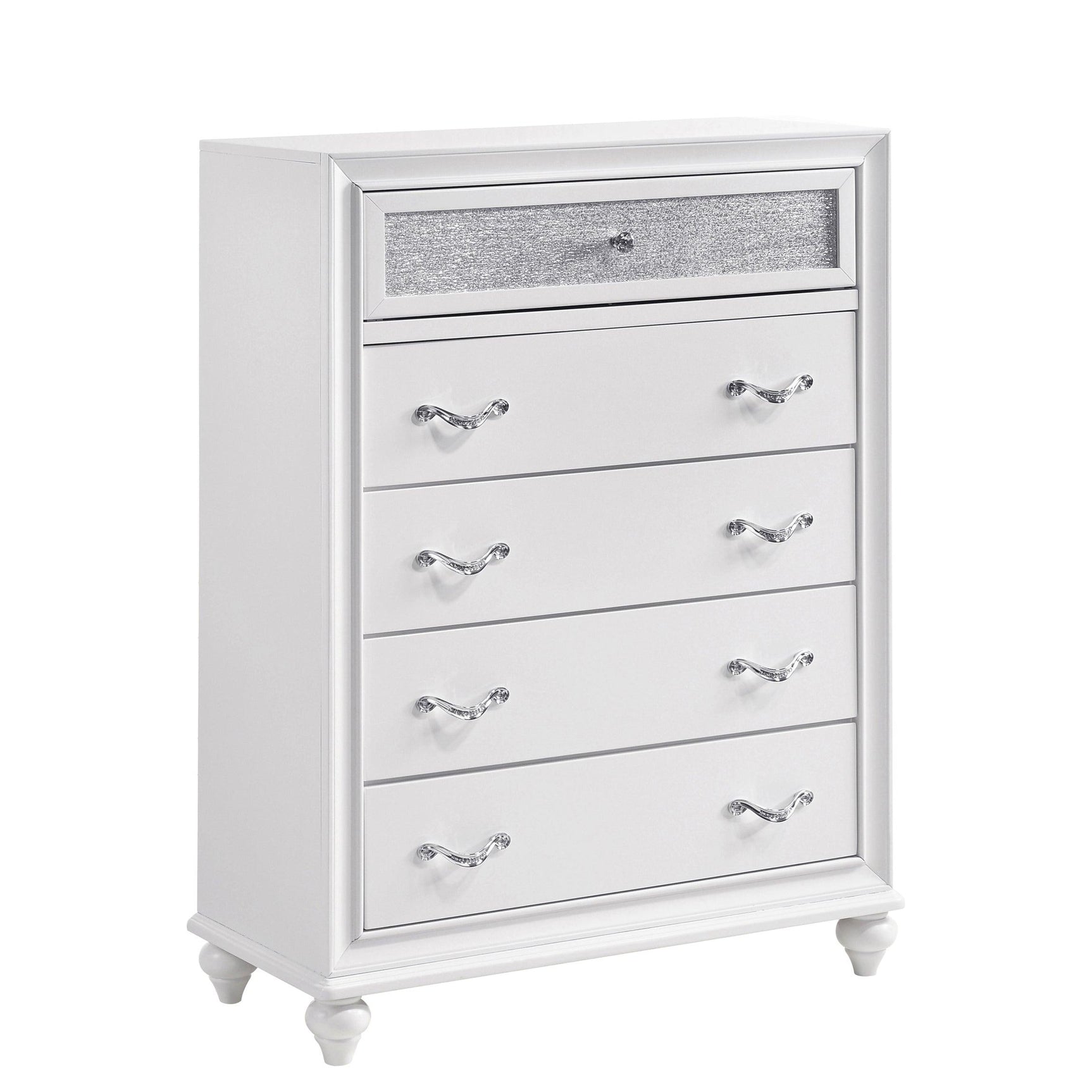 side view of Barzini White Wingback Tufted Bedroom Set bed