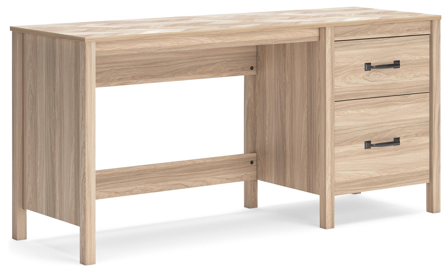 Battelle tan 60 inch home office desk side view showing storage cabinet