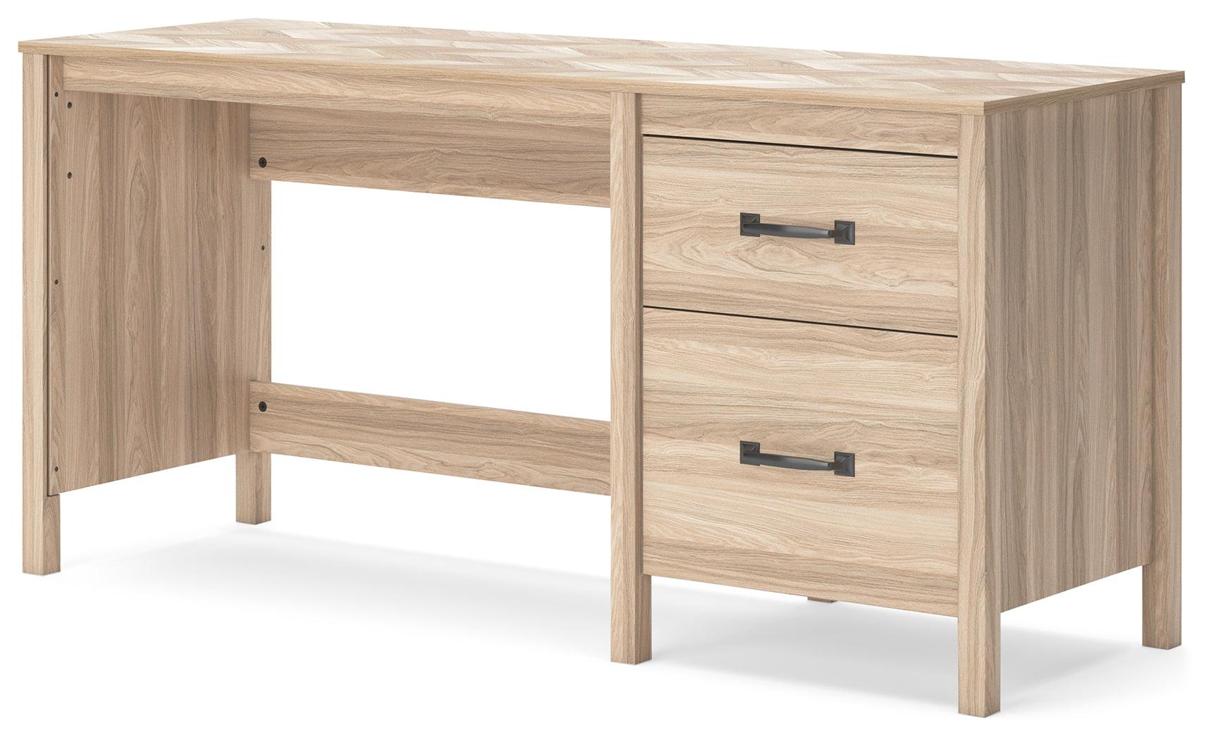 Close-up of Battelle desk drawer with dark hardware
