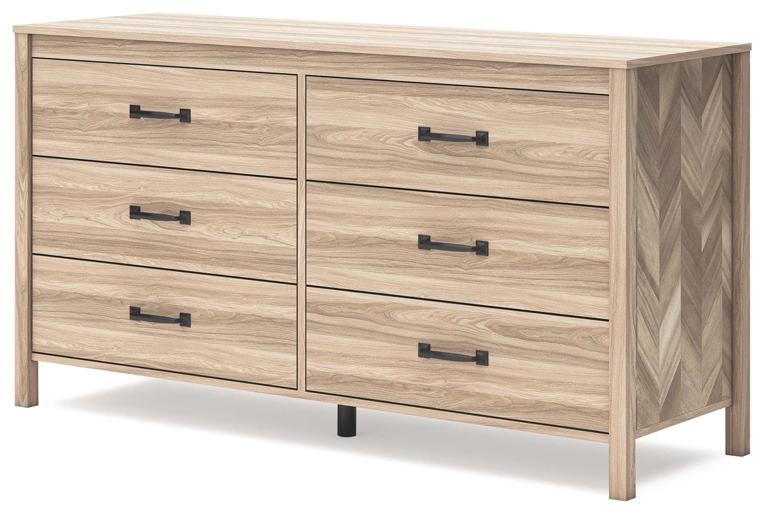 Close-up of Battelle Dresser chevron drawer fronts and hardware