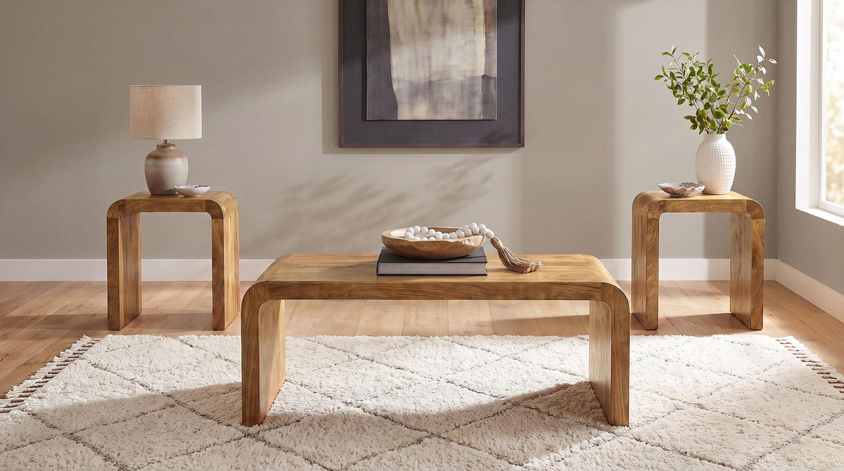Booker 3-Piece Mango Wood Coffee and End Table Set Natural — product view