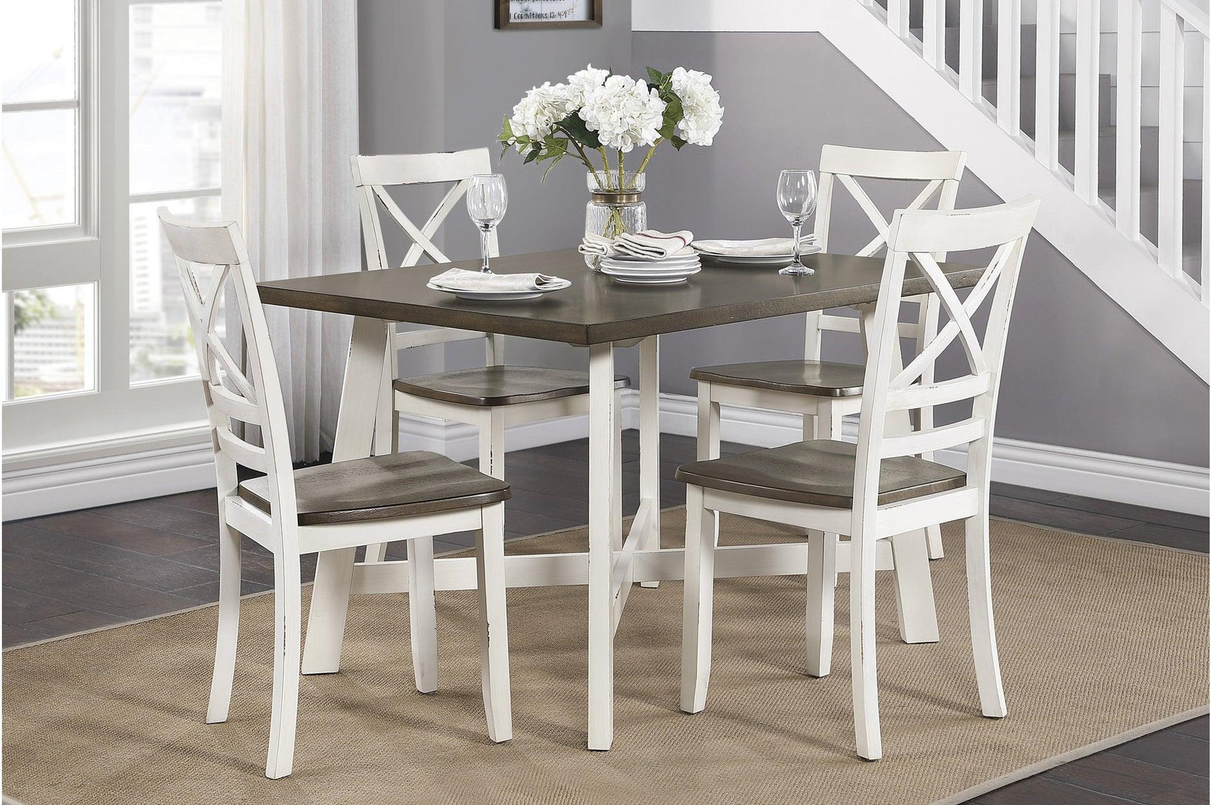 Troy white and gray rectangular dining table front view