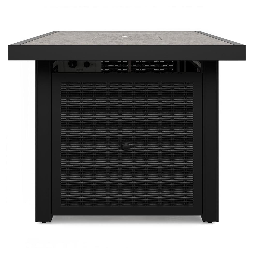 Beachcroft outdoor fire pit table side angle with protective cover