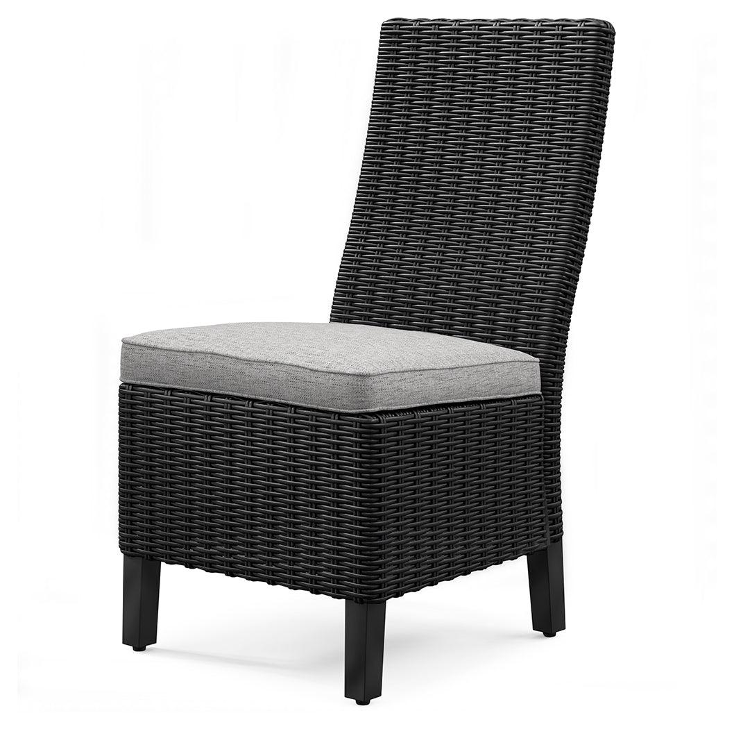 Back view of Beachcroft outdoor side chair showing woven wicker