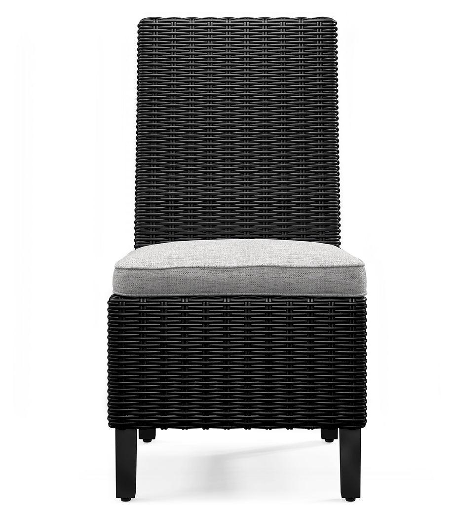Beachcroft outdoor side chair with cushion and armrest detail