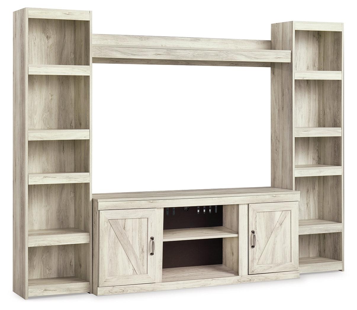 Bellaby Whitewash 4-Piece Entertainment Center detail of cabinet door