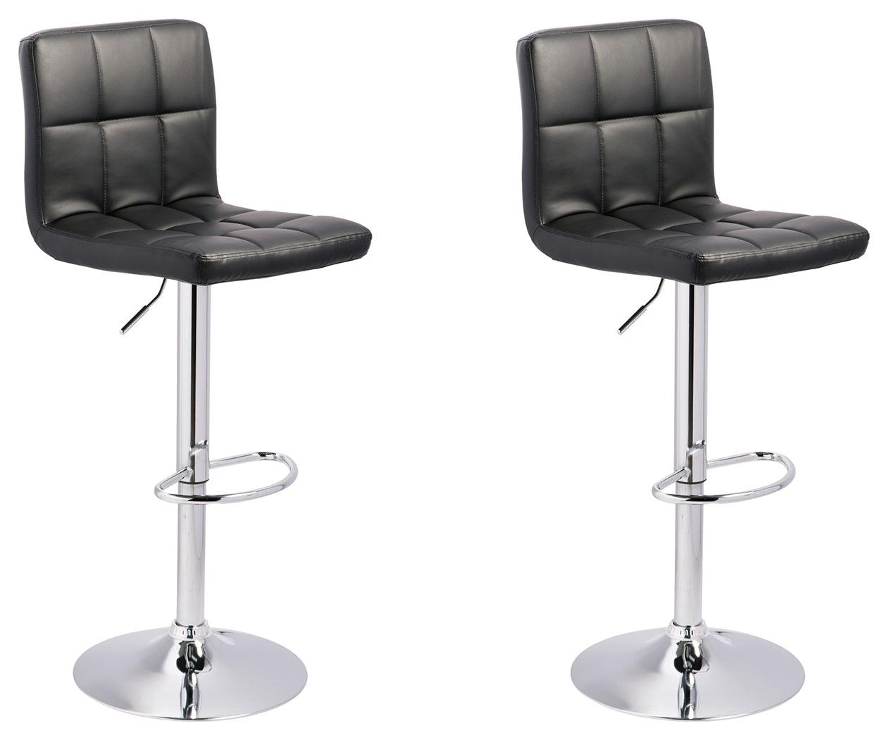 Side view of Bellatier black faux leather adjustable bar stool