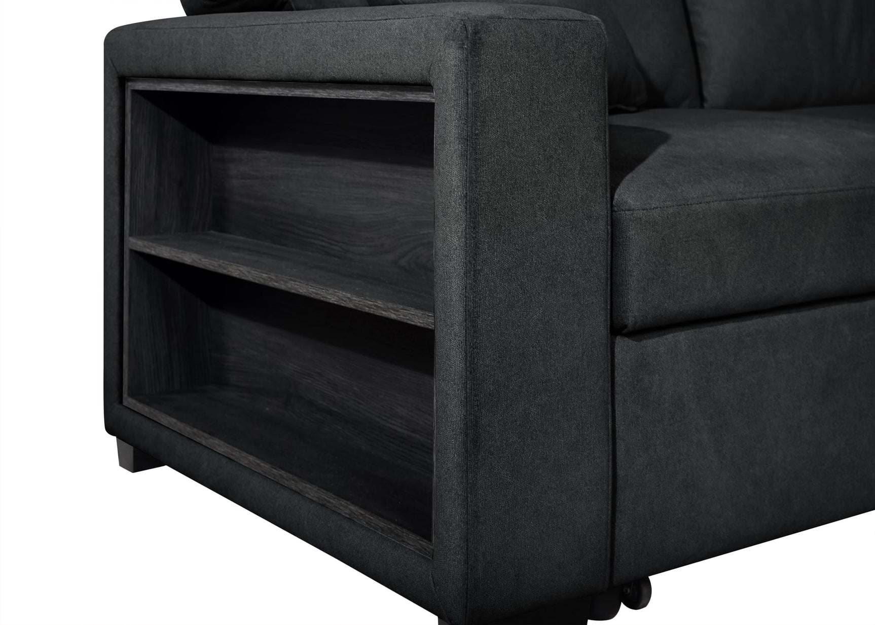 Bexley Black Premium Fabric Sofa and Loveseat Set with Bookcase Arms and USB Ports view 8