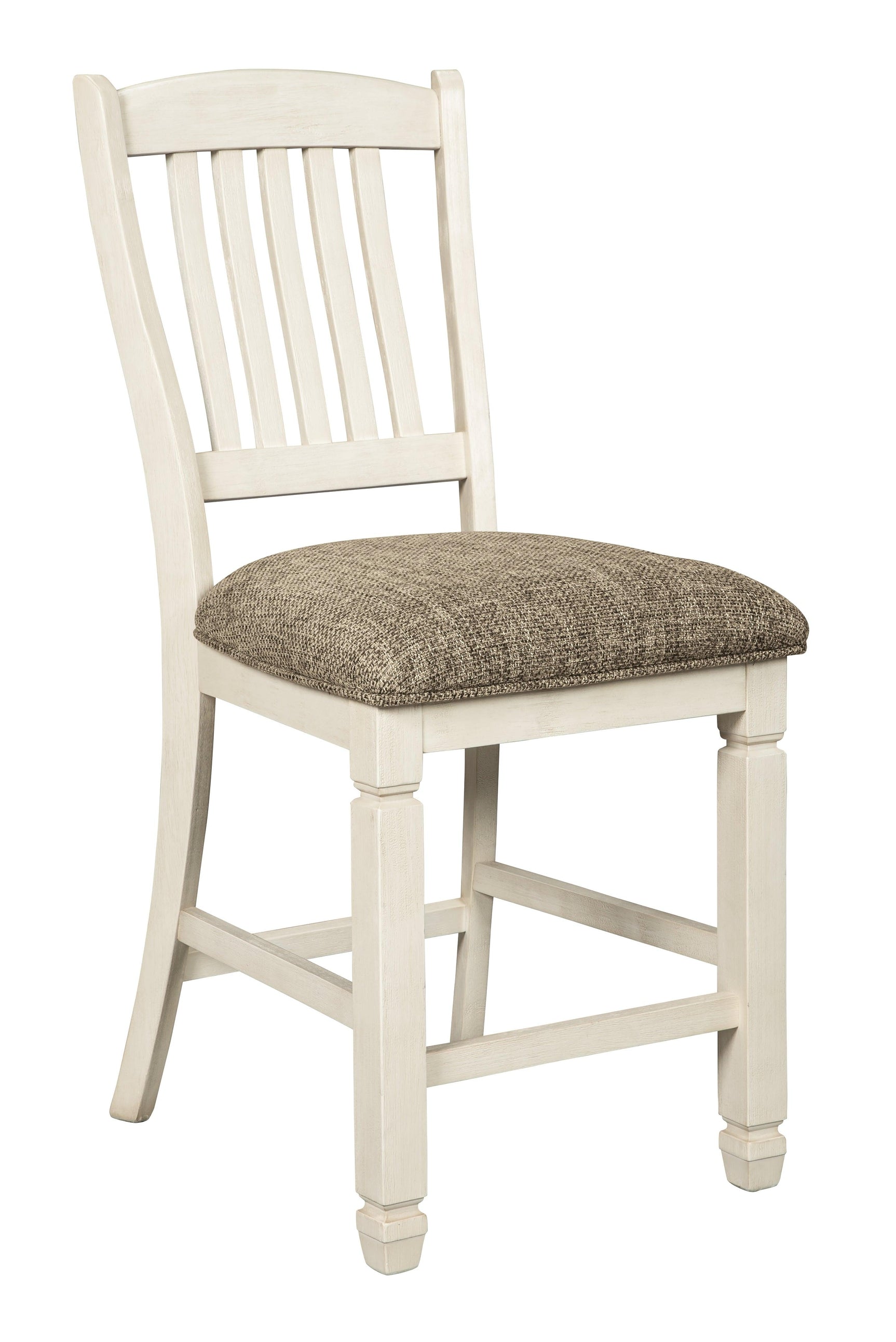 Side view of Bolanburg two-tone antique white bar stool