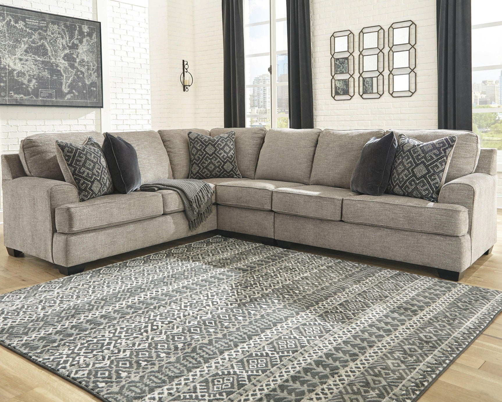 Bovarian Stone sectional sofa with storage ottoman main view