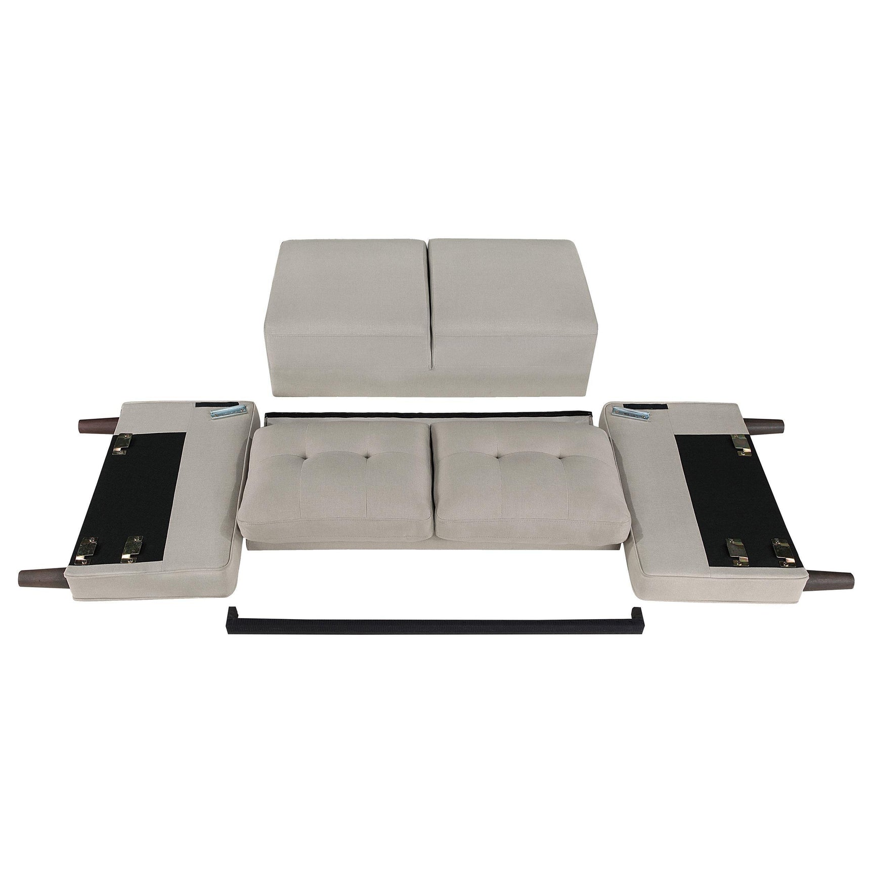 side profile of Bowen beige loveseat with track arms