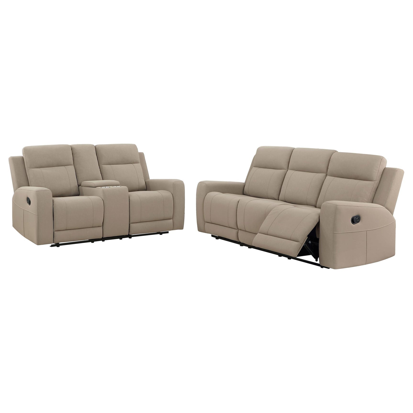 Brentwood reclining sofa with lever and cupholders close-up