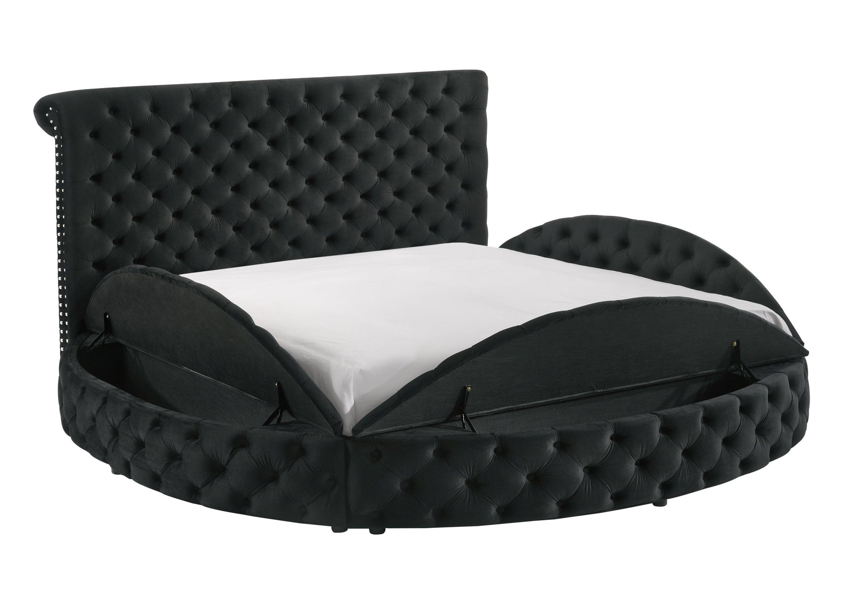 Brigitte Black Modern Solid Wood Velvet Upholstered Tufted Storage King Bed - Ella Furniture
