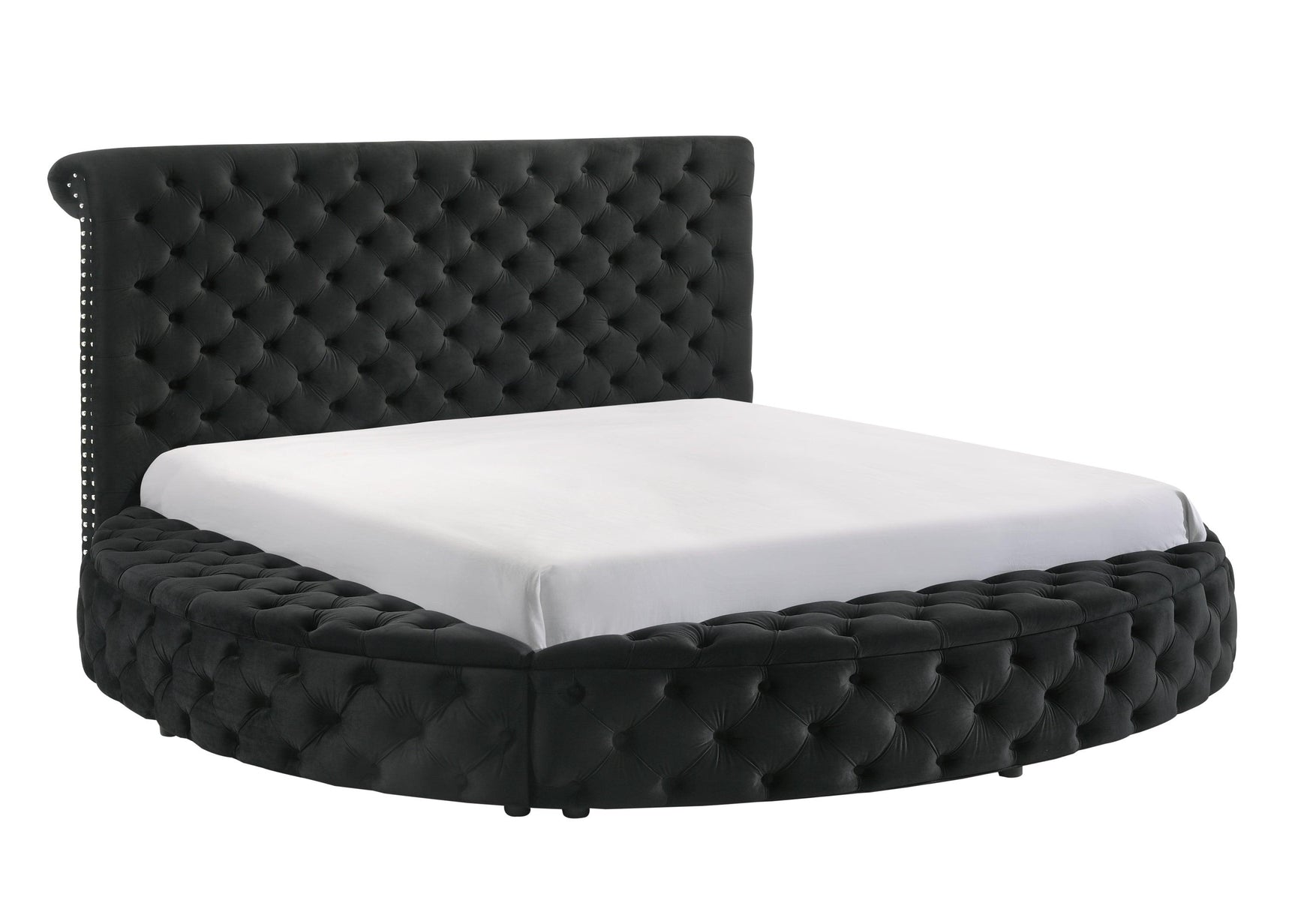 Brigitte Black Modern Solid Wood Velvet Upholstered Tufted Storage King Bed - Ella Furniture
