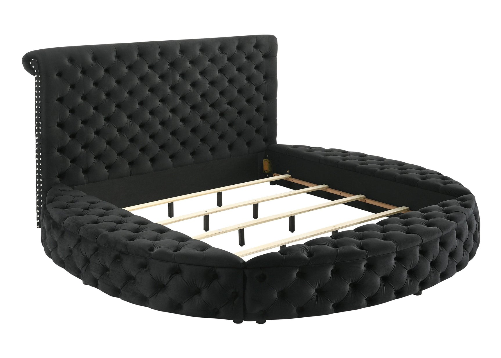 Brigitte Black Modern Solid Wood Velvet Upholstered Tufted Storage King Bed - Ella Furniture