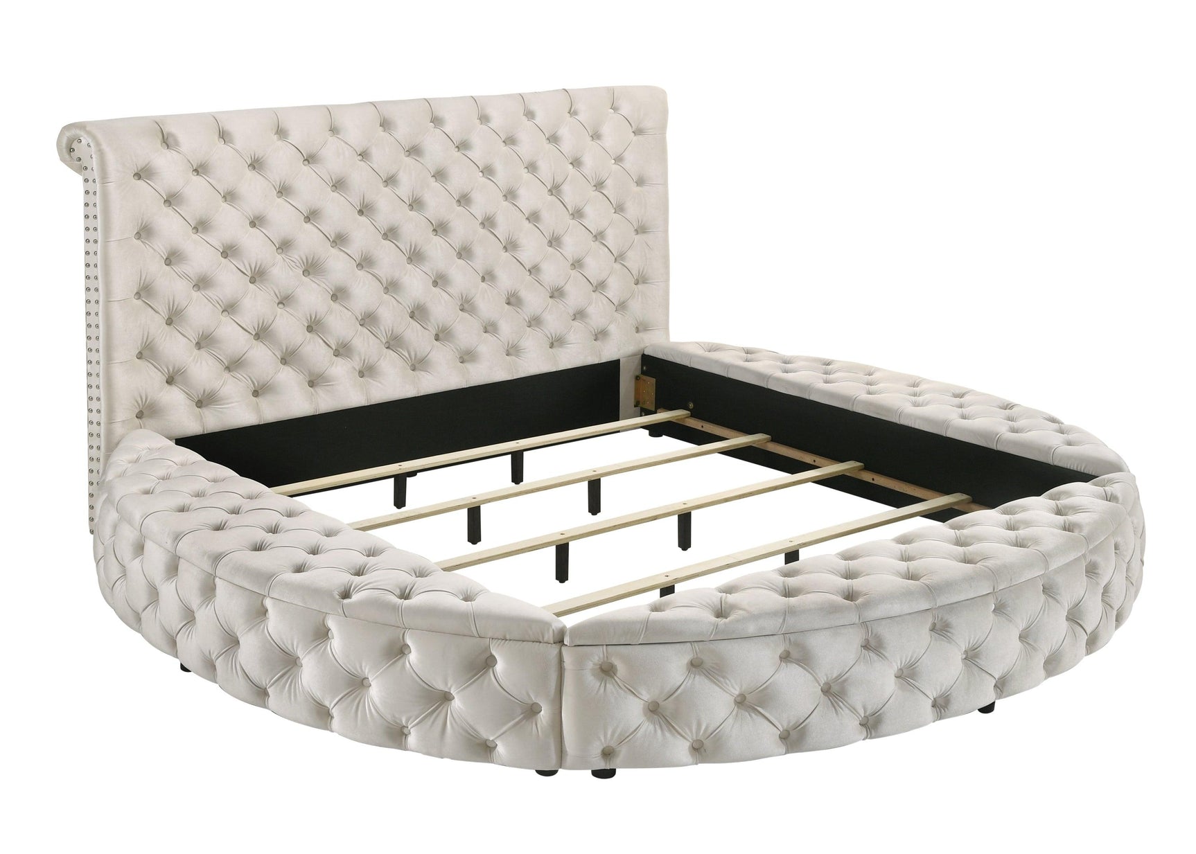 Brigitte Ivory Modern Solid Wood Velvet Upholstered Tufted Storage Queen Bed - Ella Furniture