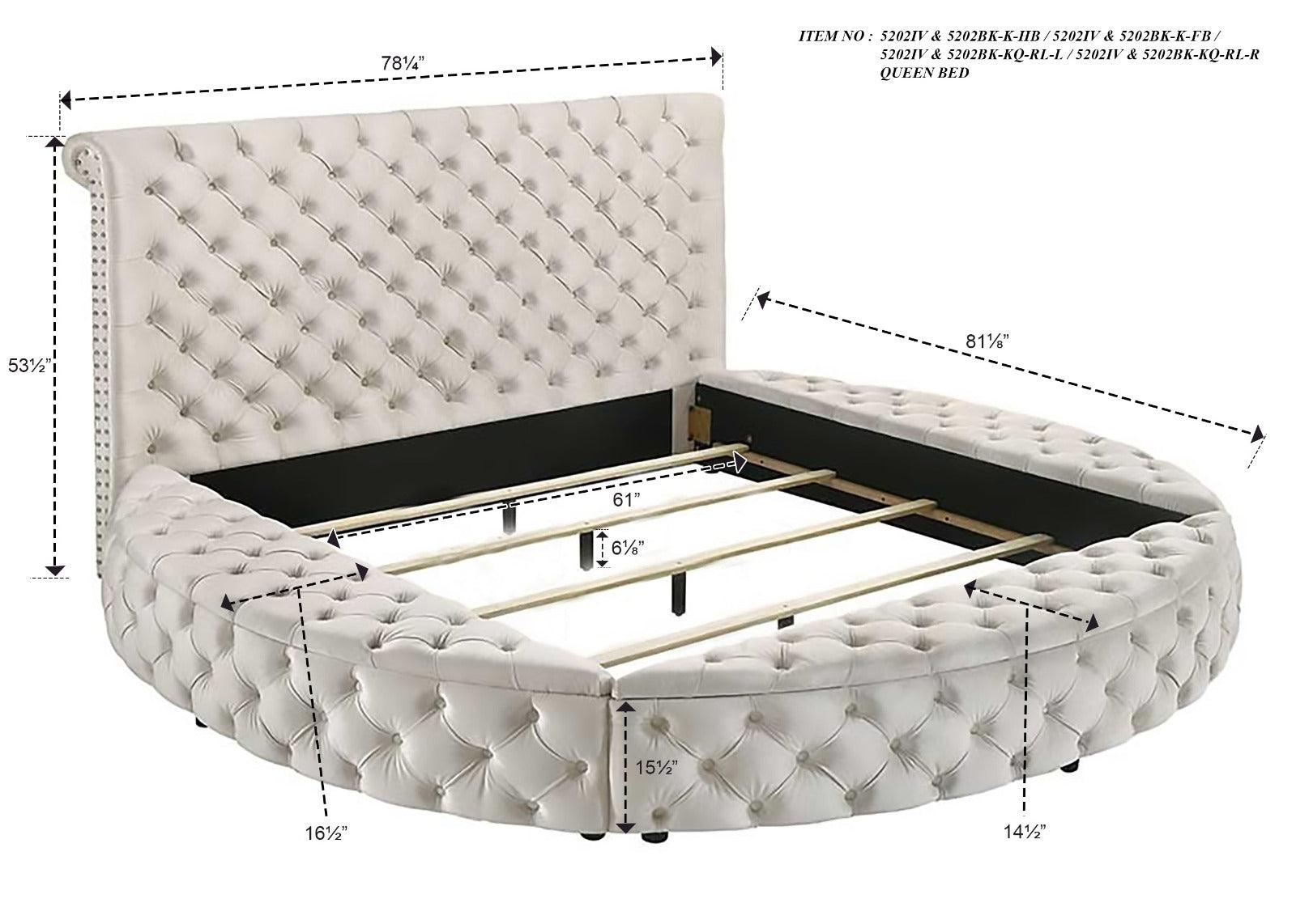 Brigitte Ivory Modern Solid Wood Velvet Upholstered Tufted Storage Queen Bed - Ella Furniture