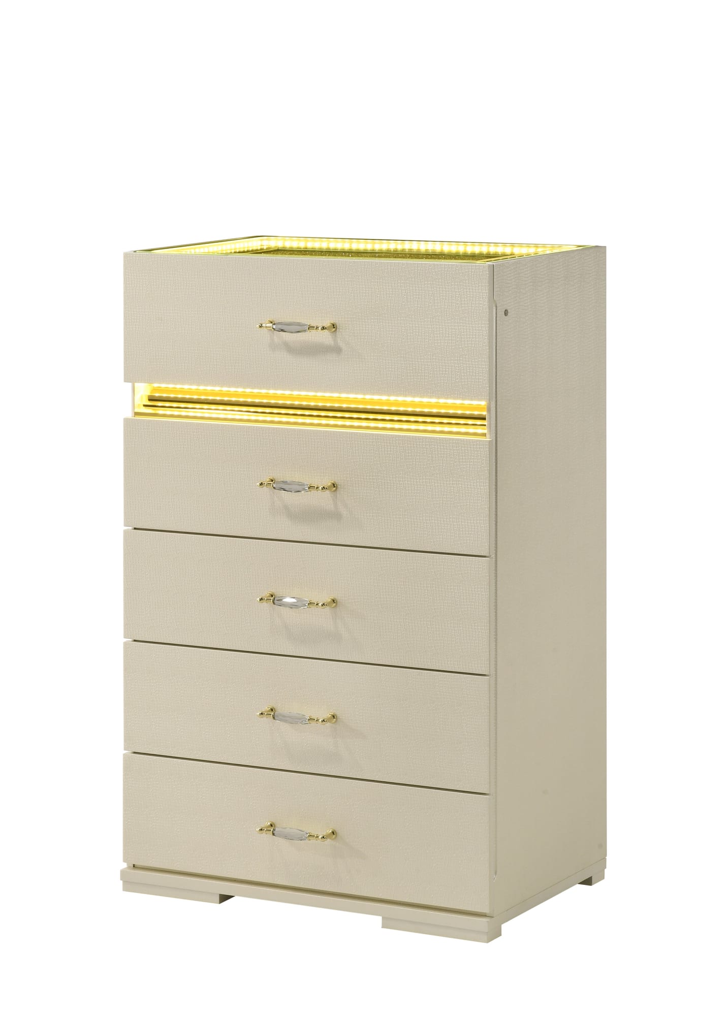 Brillia Ivory Faux-Crocodile Bedroom Set with Integrated LED Lighting and Crystal Hardware view 6