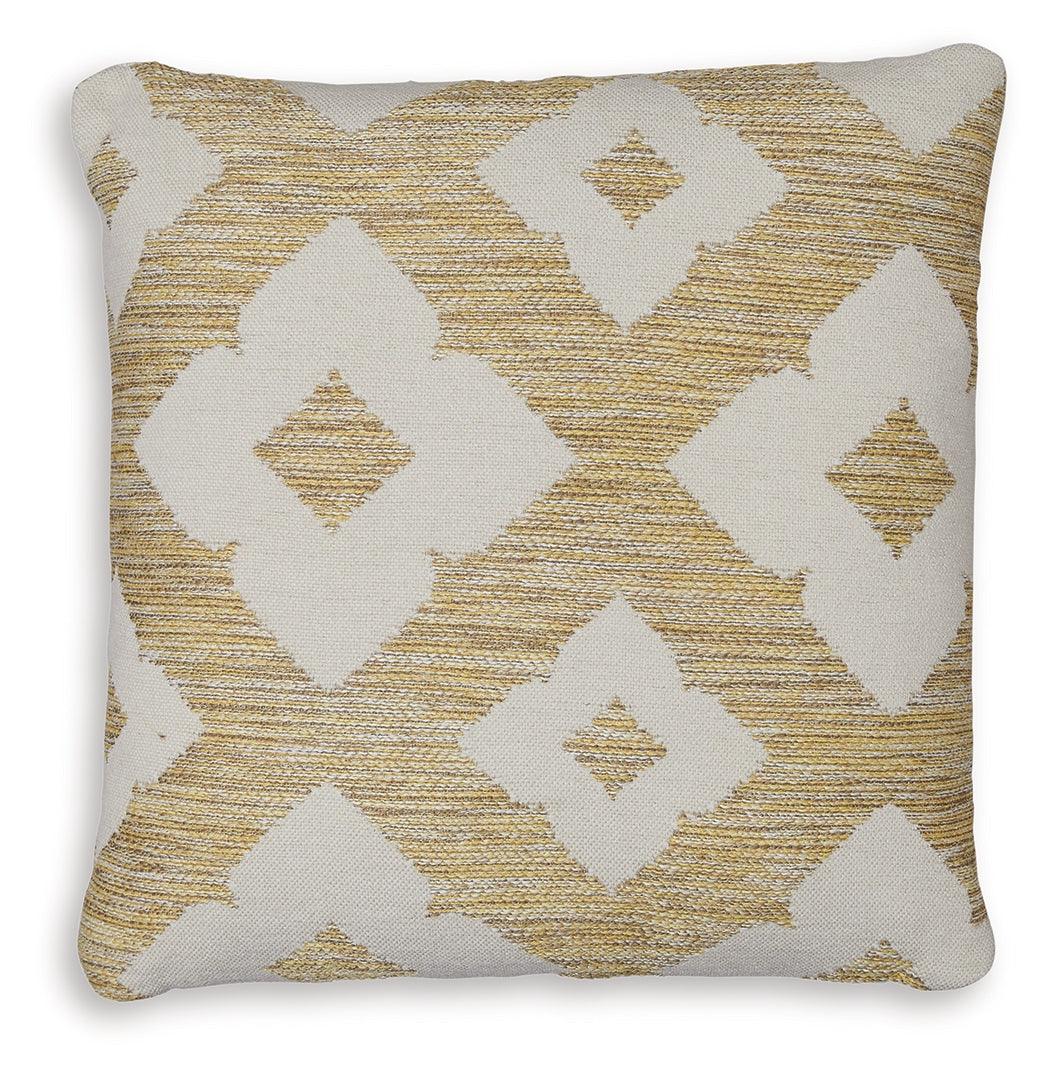 Brockner Next-Gen Nuvella brown yellow geometric pillow set close-up detail