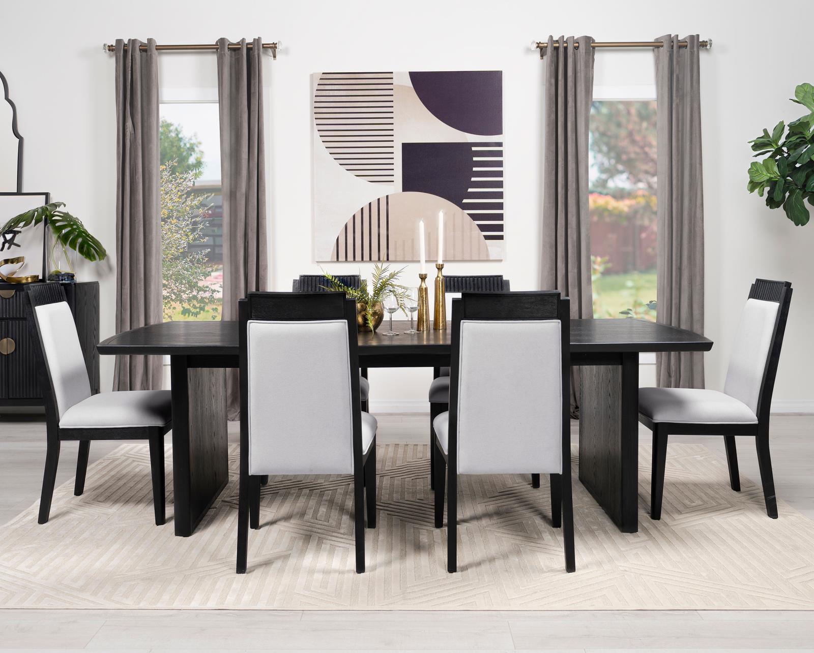 Black rectangular dining table overall setup lighting