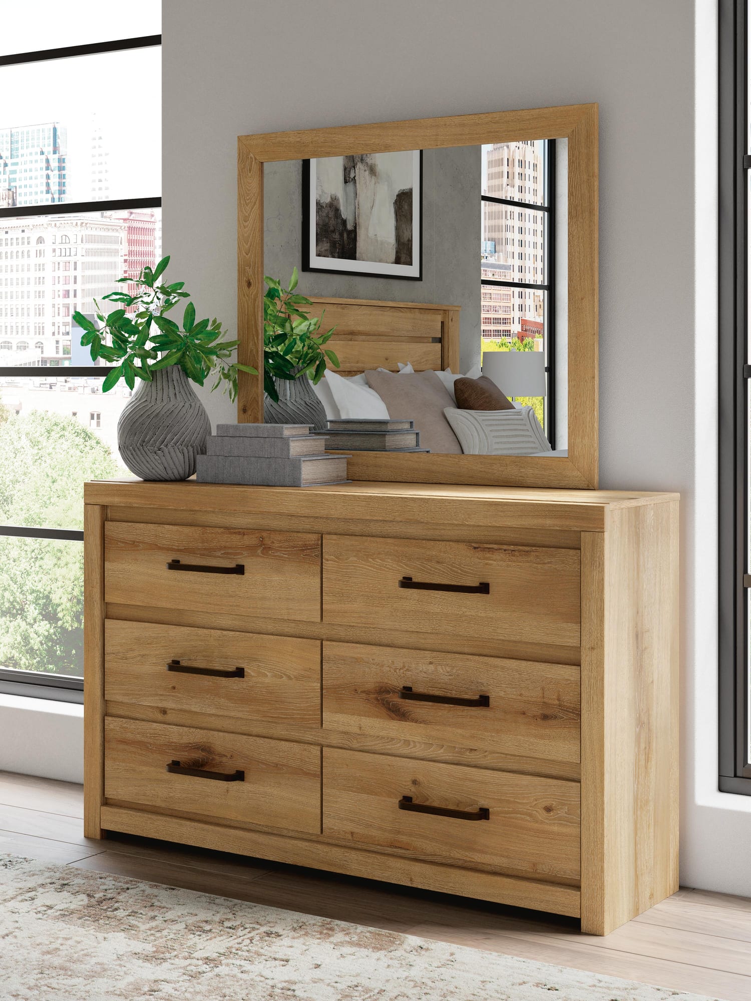 Brozmont Tan Dresser and Mirror from Decor Furniture