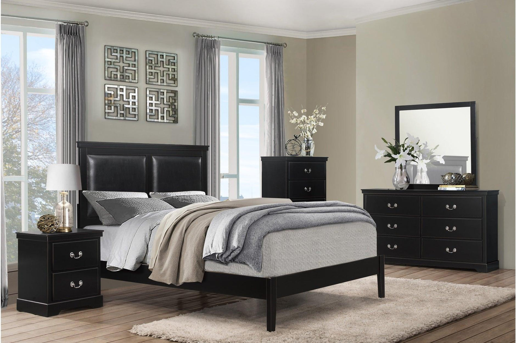 Side view of Seabright Black Faux Leather Upholstered Bed