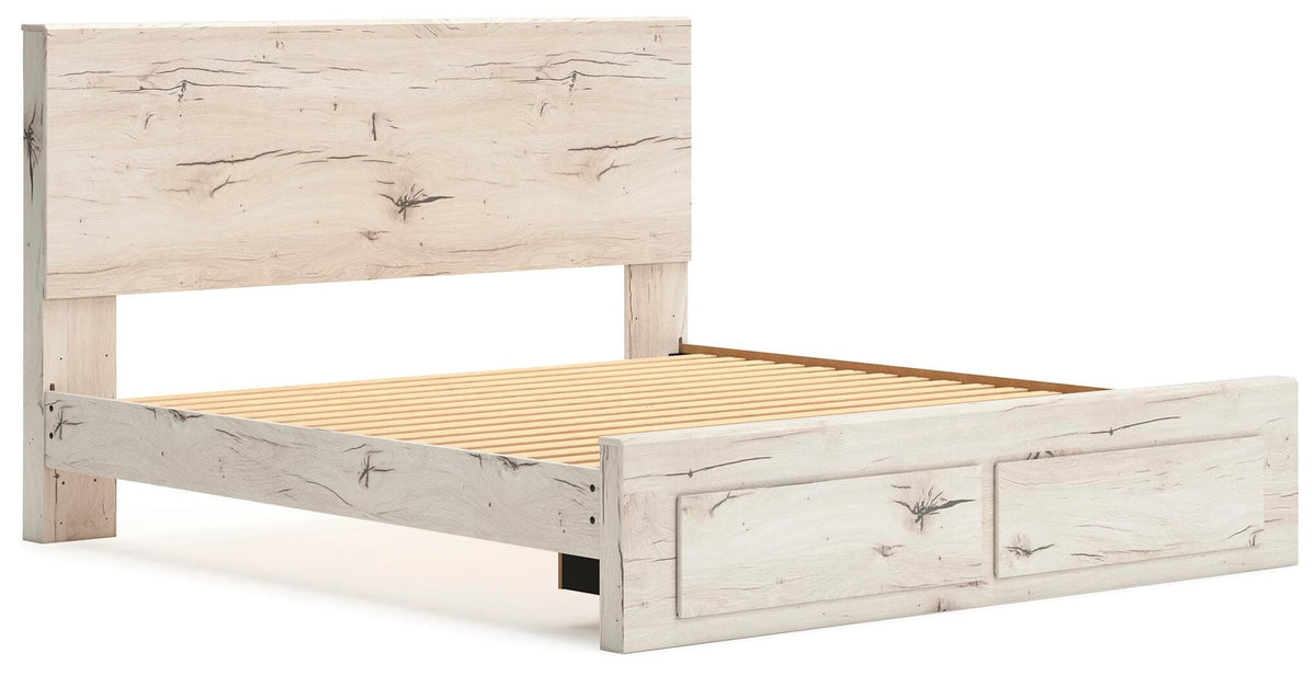 Lawroy Light Natural King Panel Storage Bed — angled view
