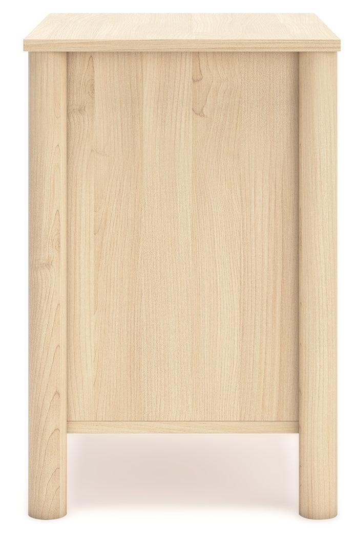 Back view of Cabinella Tan Nightstand showing assembly details