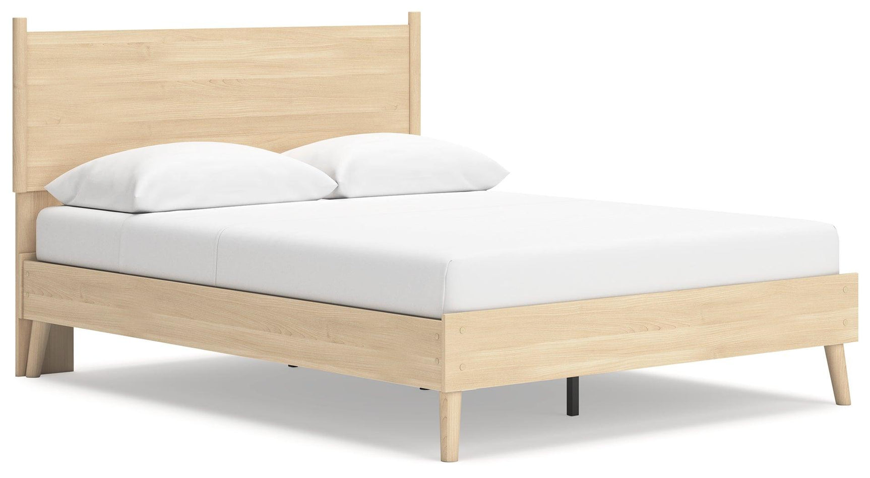 Cabinella Tan Queen Platform Panel Bed side angle