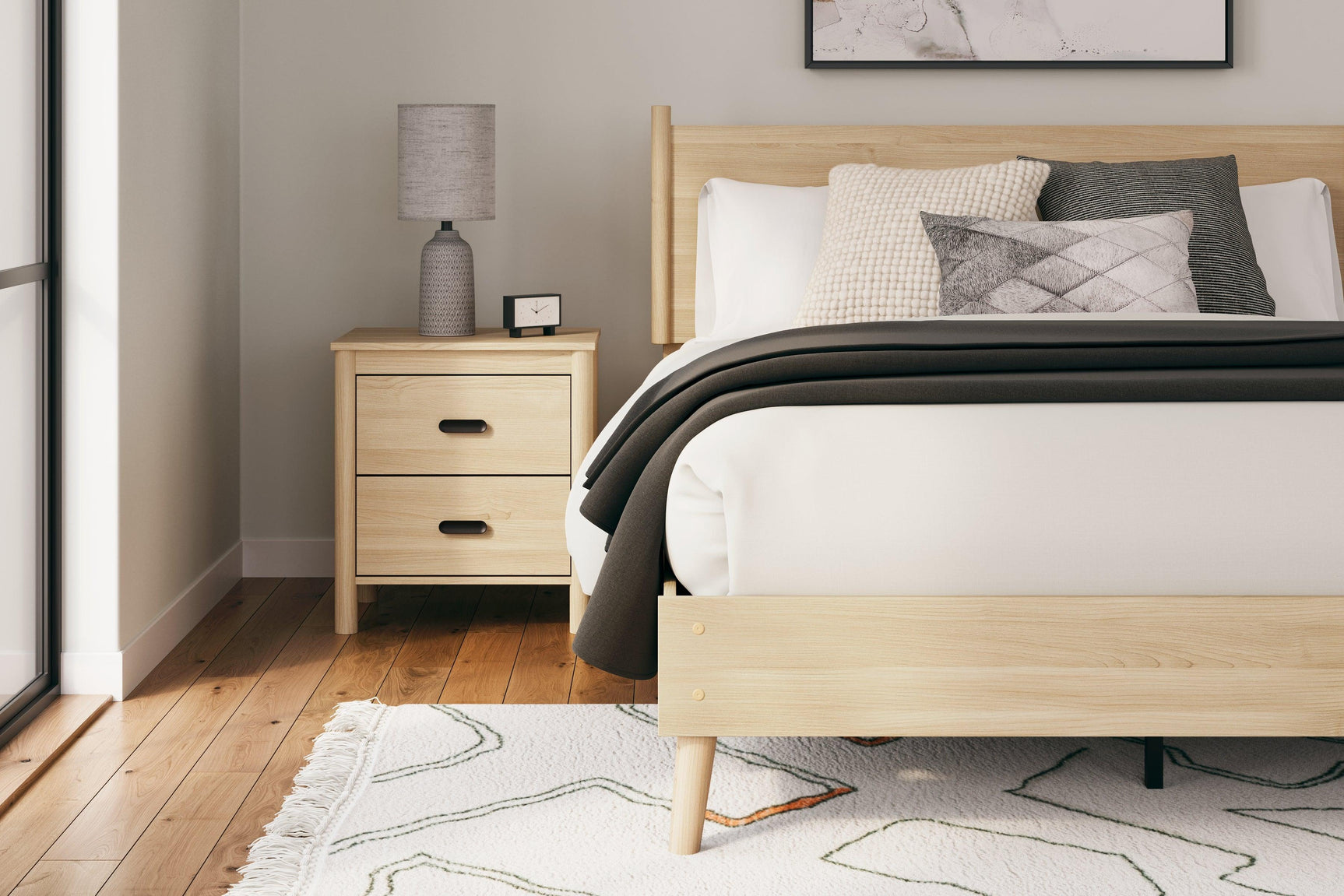Corner view of Cabinella Queen Platform Panel Bed