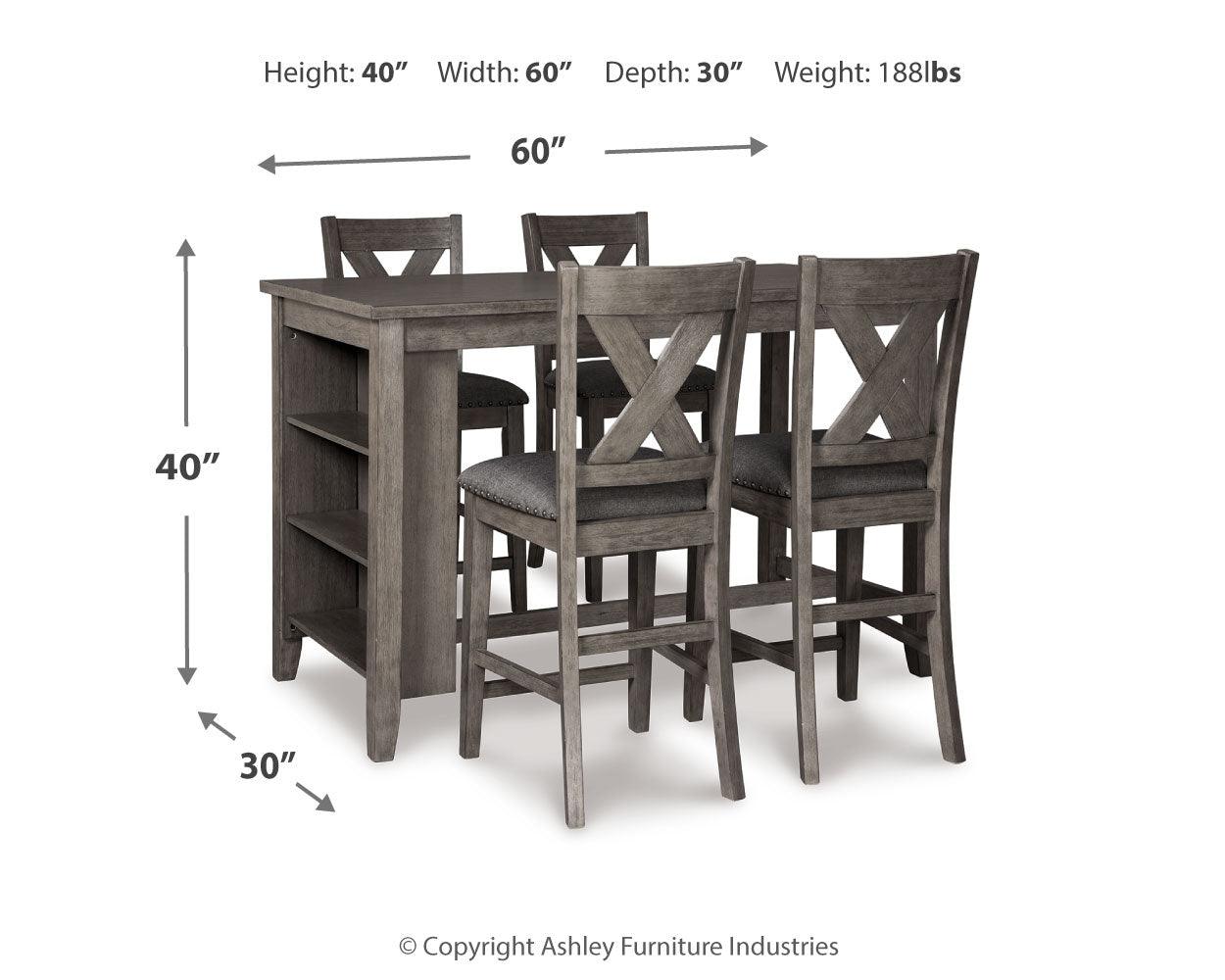 Top view of counter height dining table surface