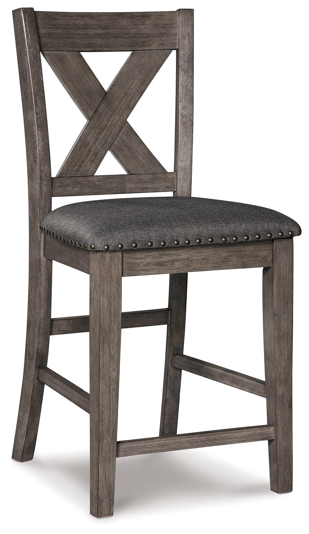 Side view of Caitbrook dining table with storage shelves