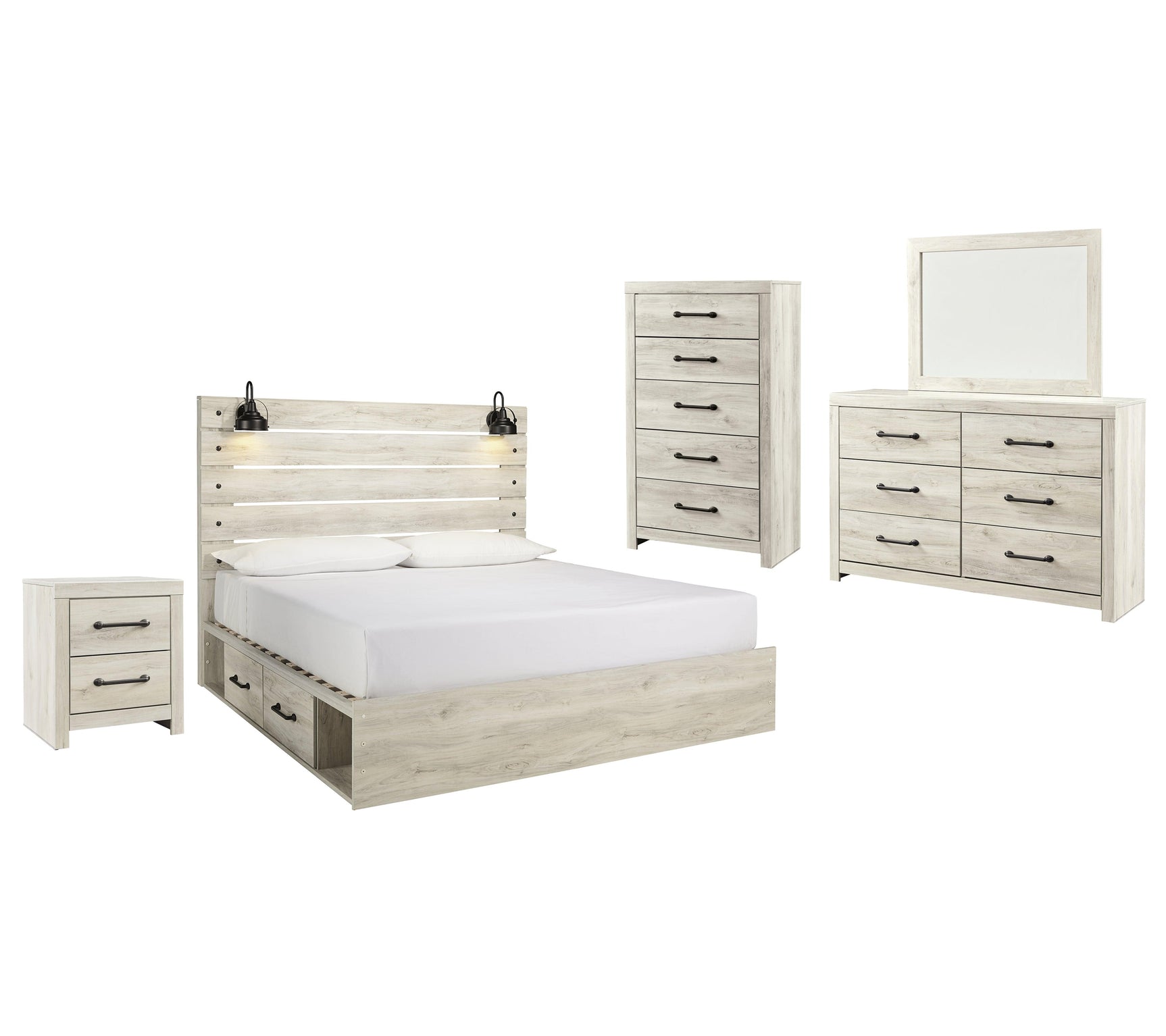 Side view of Cambeck Whitewash Panel Storage Bedroom Set bed