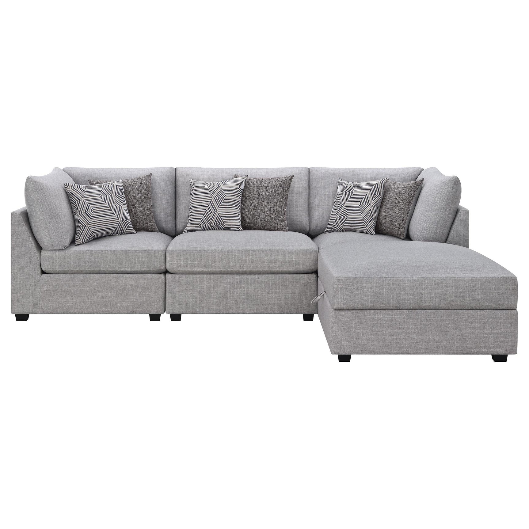 Cambria 4-Piece Grey Upholstered Modular Sectional Sofa in room setting