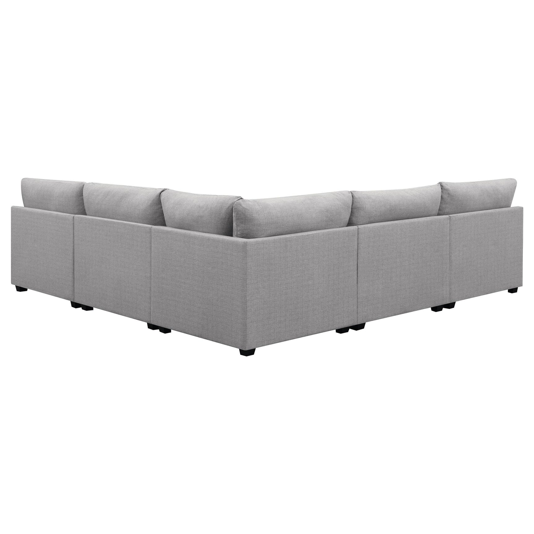 Close-up detail of grey fabric upholstery on Cambria sectional