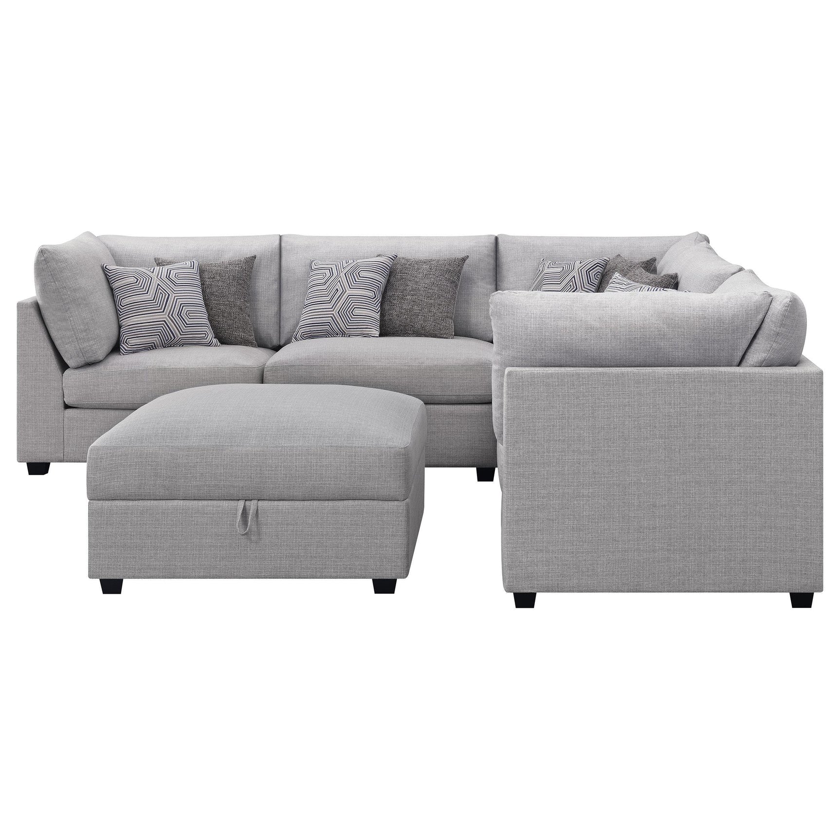 Detail view of fabric upholstery on Cambria sectional sofa