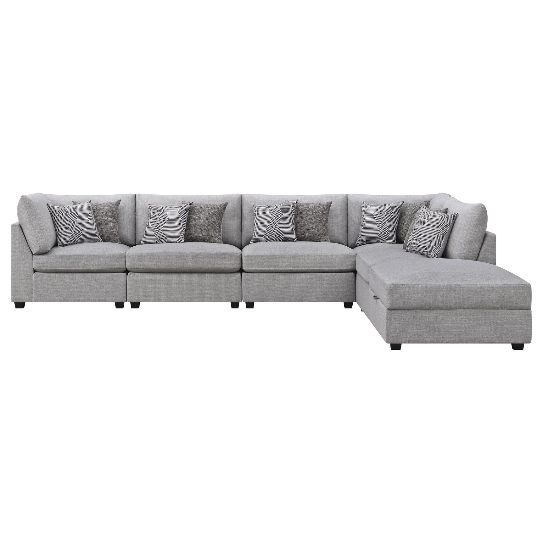 Detail view of Cambria 6-Piece Grey Upholstered Modular Sectional Sofa fabric and craftsmanship