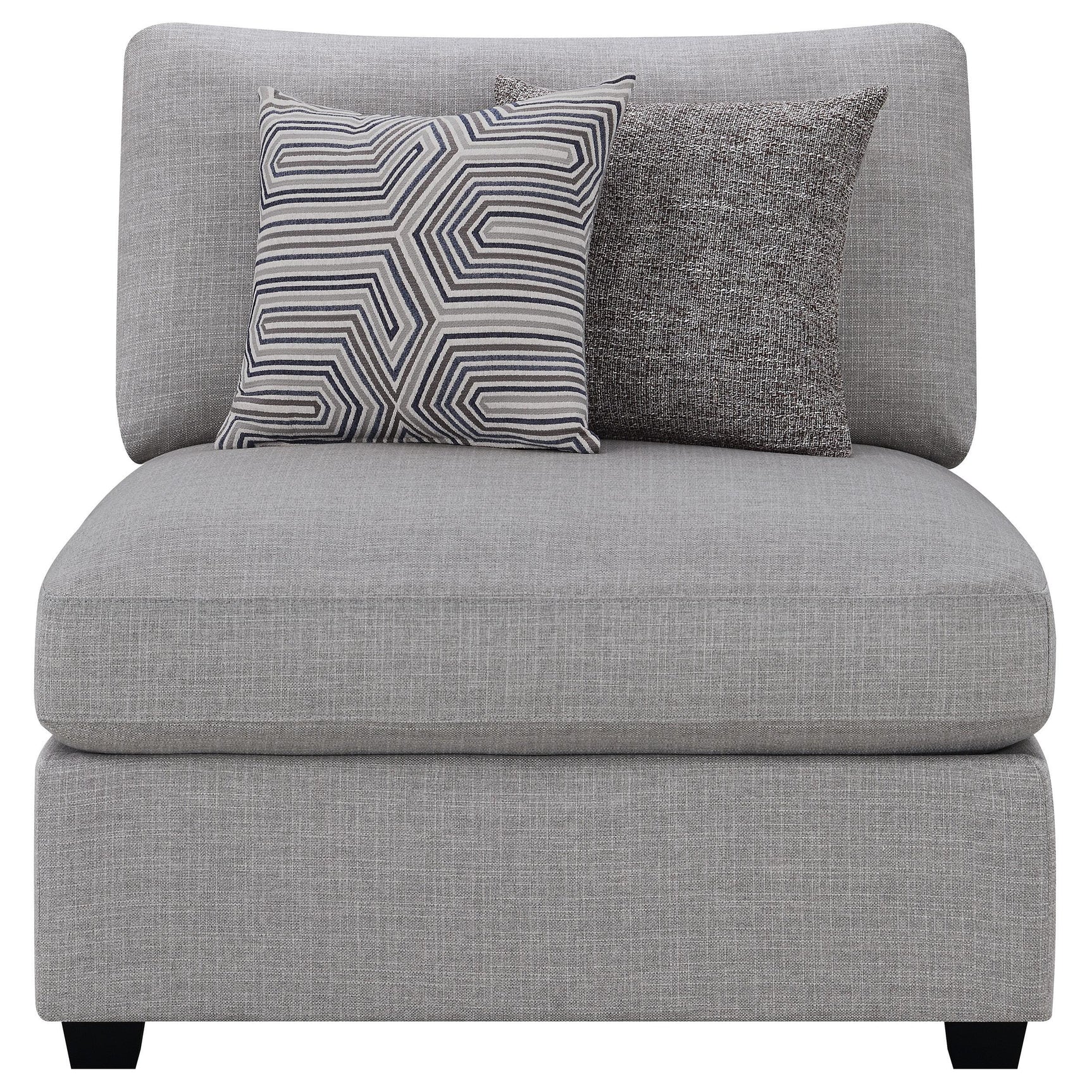 Cambria Grey Upholstered Armless Accent Chair back detail