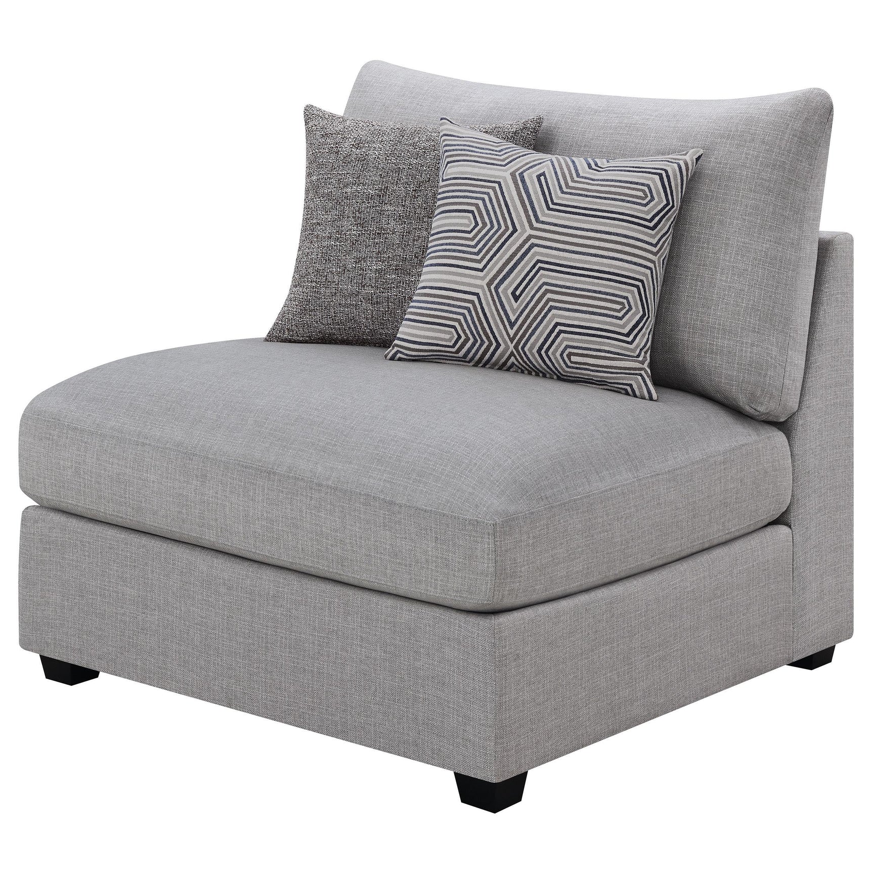 Cambria Grey Upholstered Armless Accent Chair cushion close-up