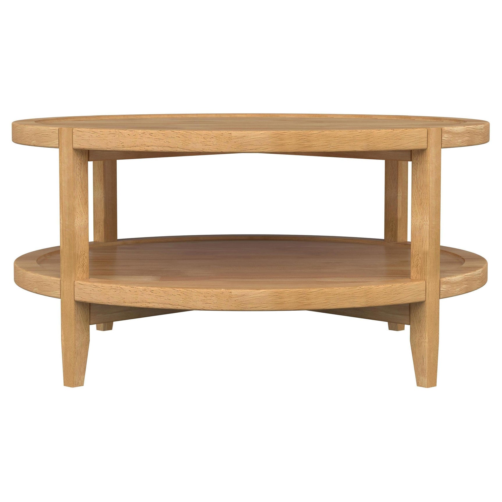 Camillo round coffee table in maple brown on living room floor