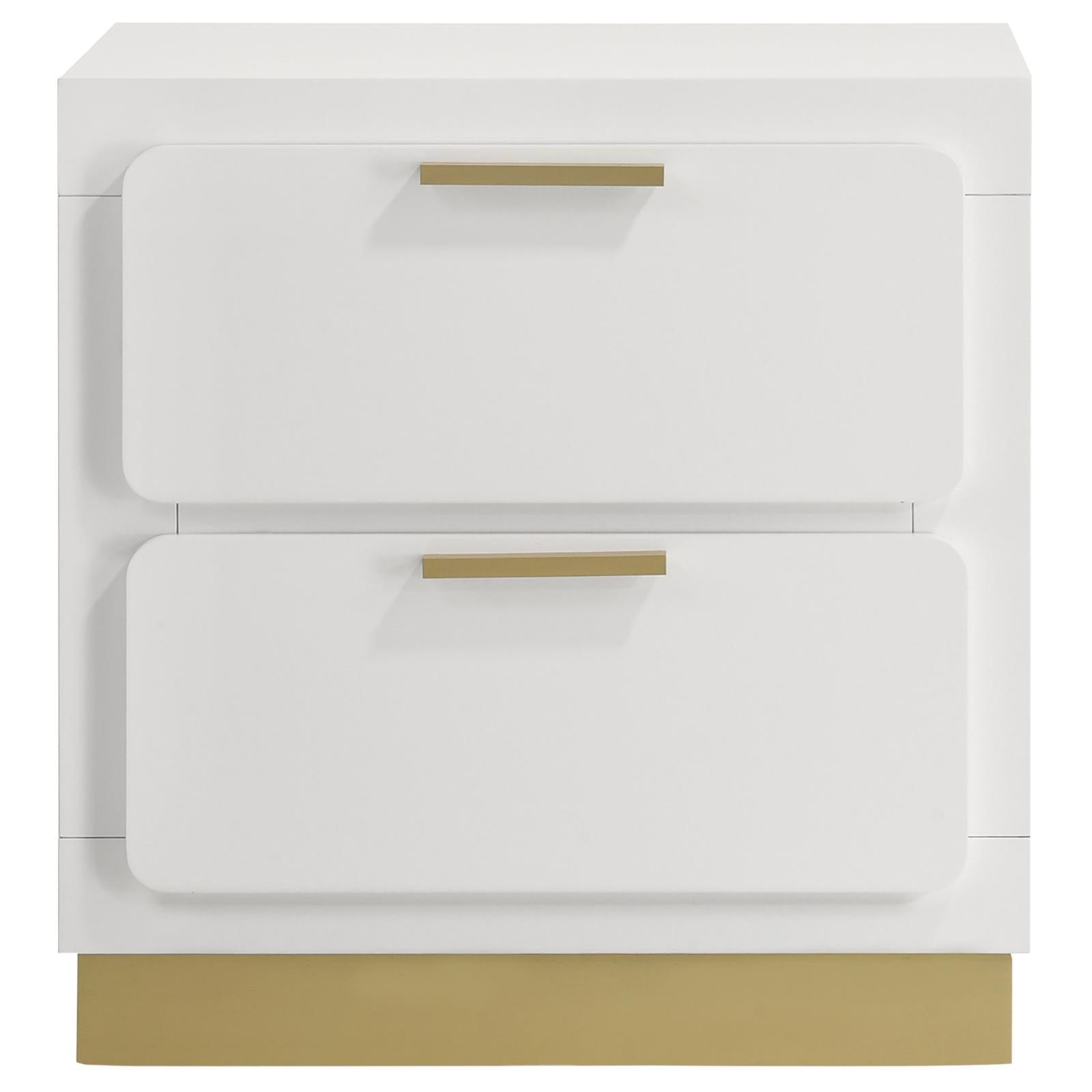 Top surface of Caraway nightstand with white finish and rounded drawer edges