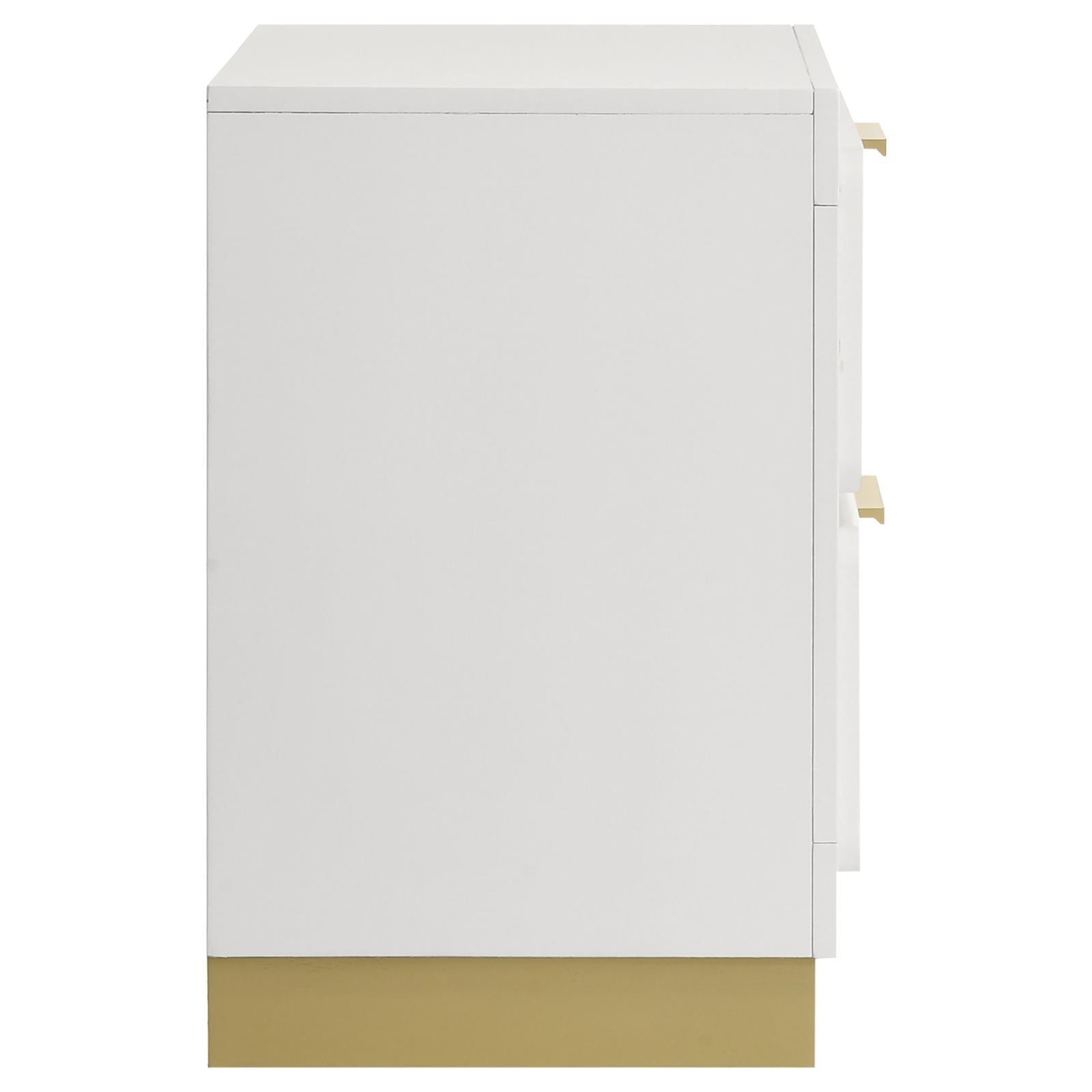 Top front view of Caraway nightstand displaying clean white finish